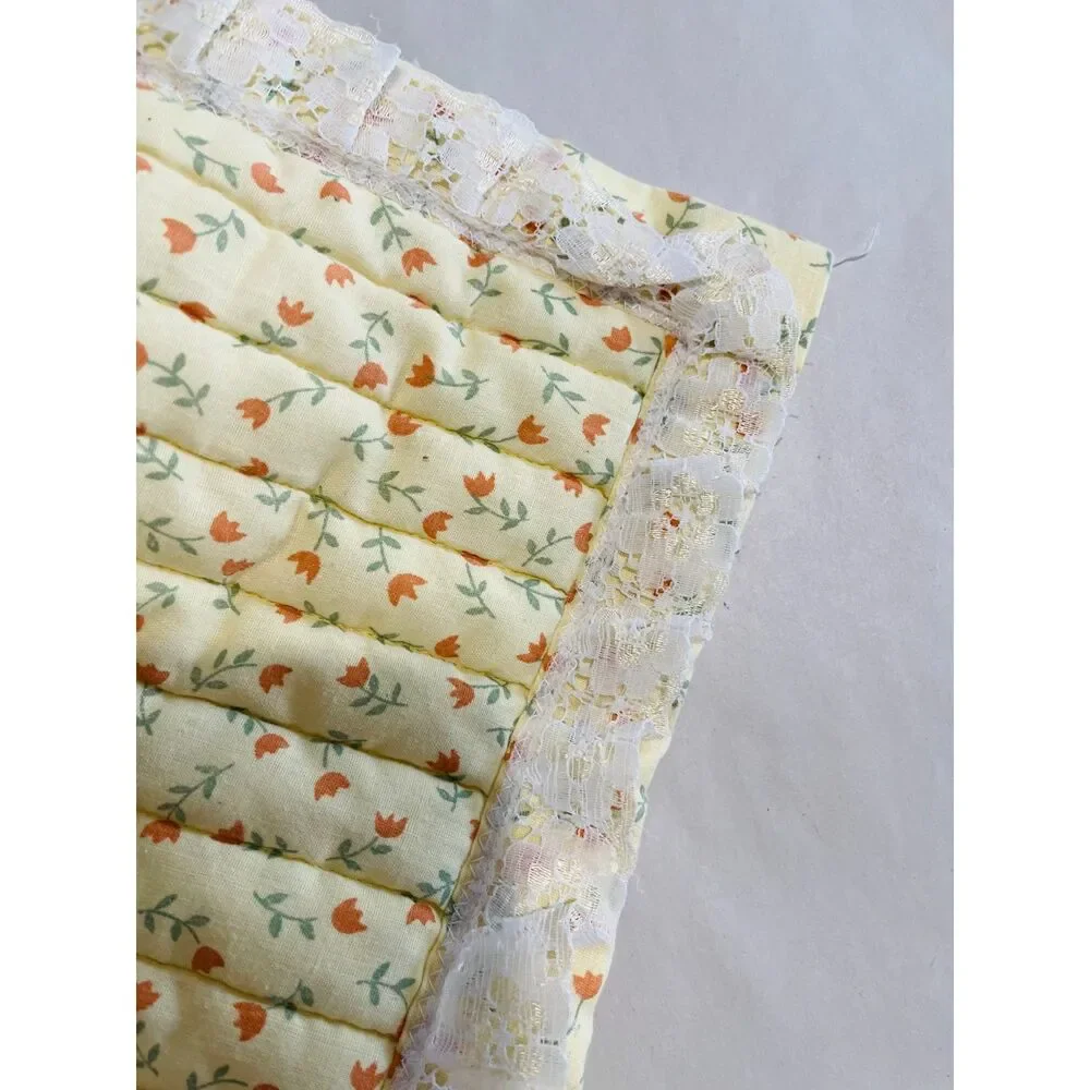 Daisy Kingdom small quilt  VTG lace trim teddy bear nursery blanket 37